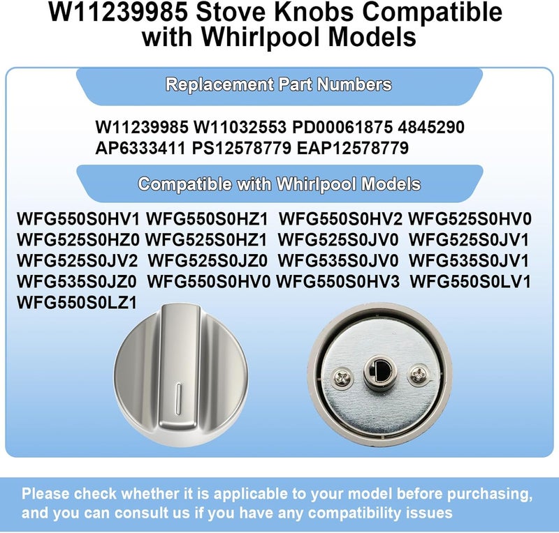 Gesleben W11239985 Stove Knob Compatible with Whirlpool Gas Range Oven Control Knobs WFG525S0HZ1, WFG550S0HZ0, WFG525S0HZ0, WFG525S0JV0, Replacement W10850015 W11032553 4845290 AP6333411-5 Pack - Image 2